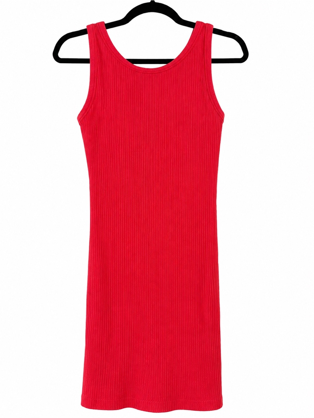 All in Motion Ribbed Tank Dress Built-In Bra Red Bodycon Stretch Medium 32” Long